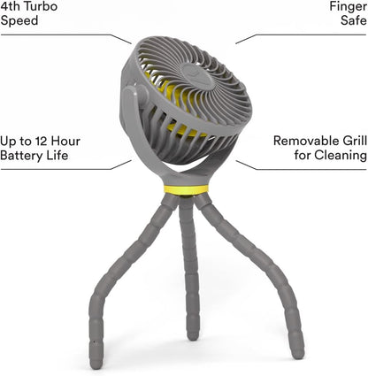 Flex Fan - Portable Baby Stroller Fan - Lightweight and Quiet 4 Speed Motor Provides Maximum Cooling and Extra Long Battery Life - 360 Degree Rotation - Baby Finger Safe