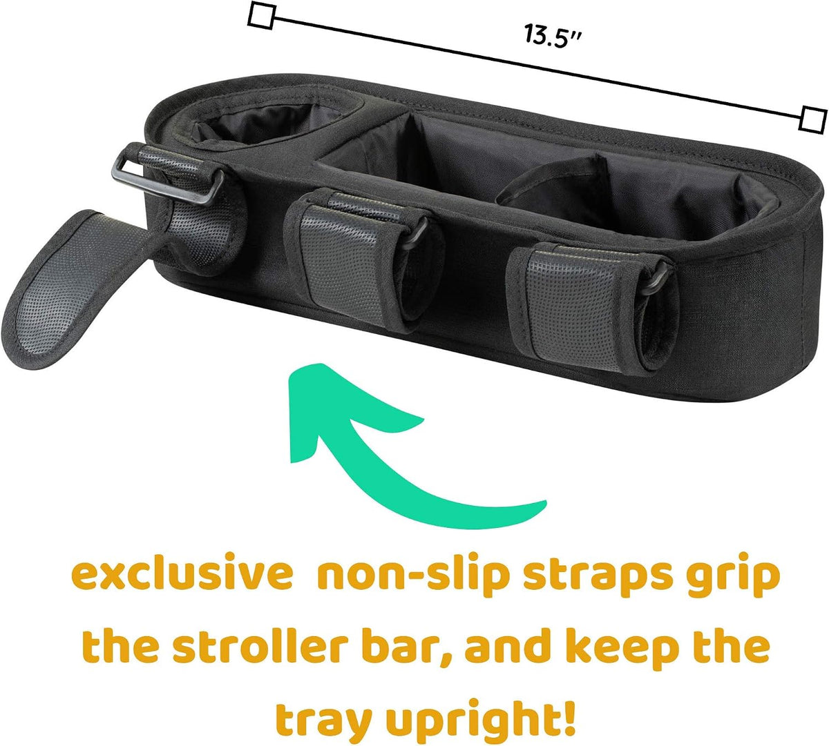 Universal Stroller Tray with Insulated Sippy Cup Holder - Upgraded Rigid Frame Stays Upright - Exclusive Non Slip Straps Firmly Grip Stroller Bar. Universal Stroller Snack Tray Attachment