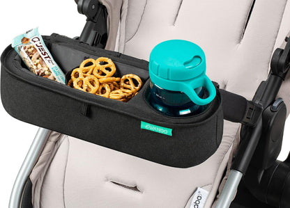 Universal Stroller Tray with Insulated Sippy Cup Holder - Upgraded Rigid Frame Stays Upright - Exclusive Non Slip Straps Firmly Grip Stroller Bar. Universal Stroller Snack Tray Attachment