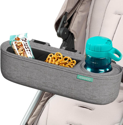 Universal Stroller Tray with Insulated Sippy Cup Holder - Upgraded Rigid Frame Stays Upright - Exclusive Non Slip Straps Firmly Grip Stroller Bar. Universal Stroller Snack Tray Attachment