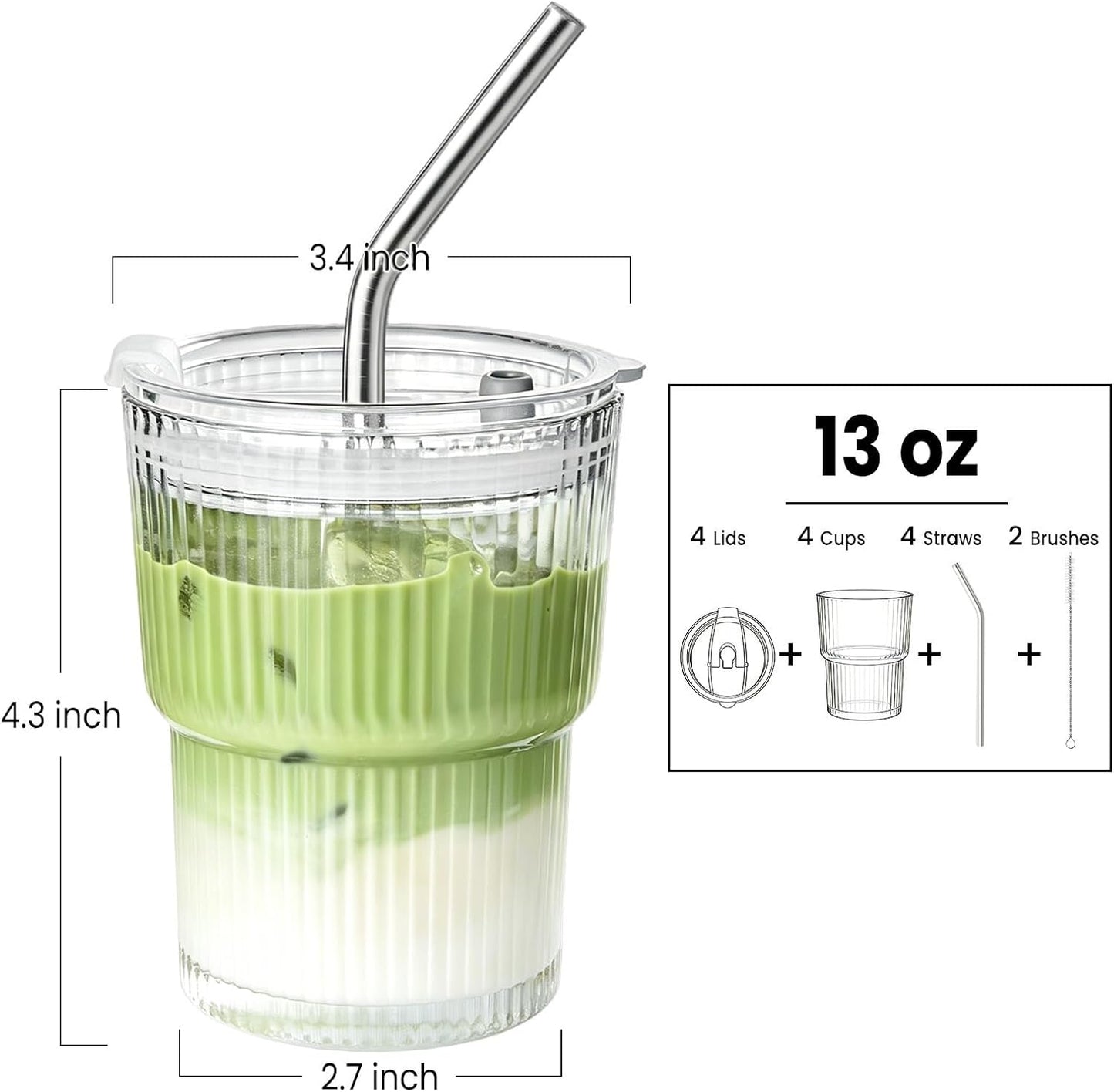 20 Oz Glass Coffee Tumblers with Lids and Straws, 2 Pack | Iced Coffee Cups with Lids, Matcha Cups, Leak Proof, Reusable for To Go Coffee, Latte, Tea, Smoothie
