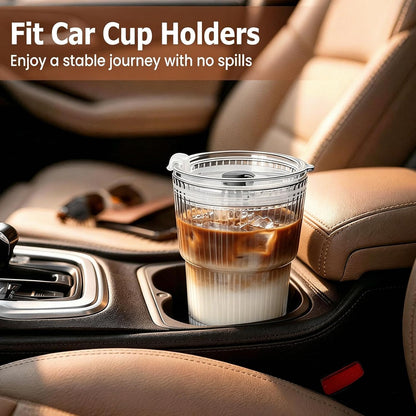20 Oz Glass Coffee Tumblers with Lids and Straws, 2 Pack | Iced Coffee Cups with Lids, Matcha Cups, Leak Proof, Reusable for To Go Coffee, Latte, Tea, Smoothie