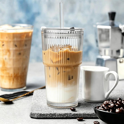 20 Oz Glass Coffee Tumblers with Lids and Straws, 2 Pack | Iced Coffee Cups with Lids, Matcha Cups, Leak Proof, Reusable for To Go Coffee, Latte, Tea, Smoothie
