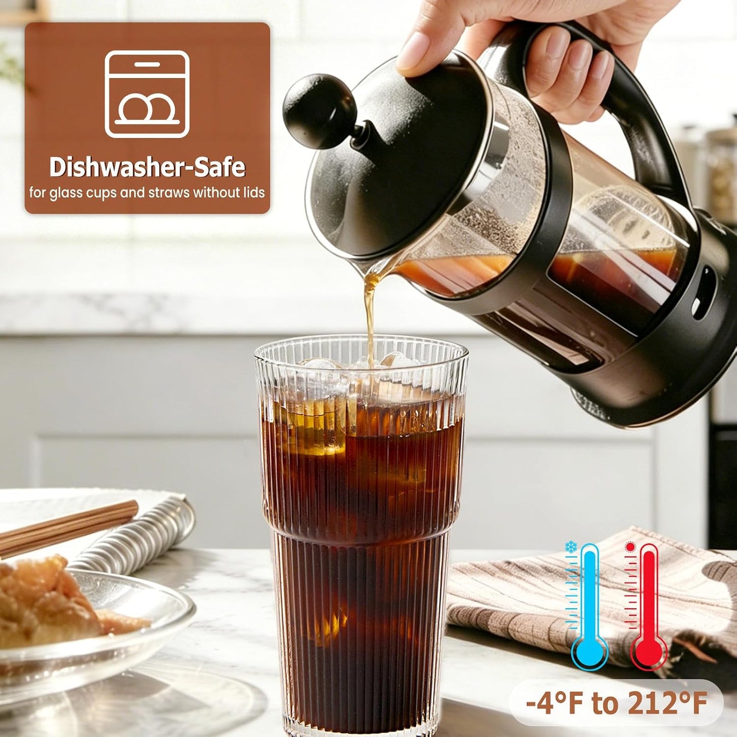 20 Oz Glass Coffee Tumblers with Lids and Straws, 2 Pack | Iced Coffee Cups with Lids, Matcha Cups, Leak Proof, Reusable for To Go Coffee, Latte, Tea, Smoothie