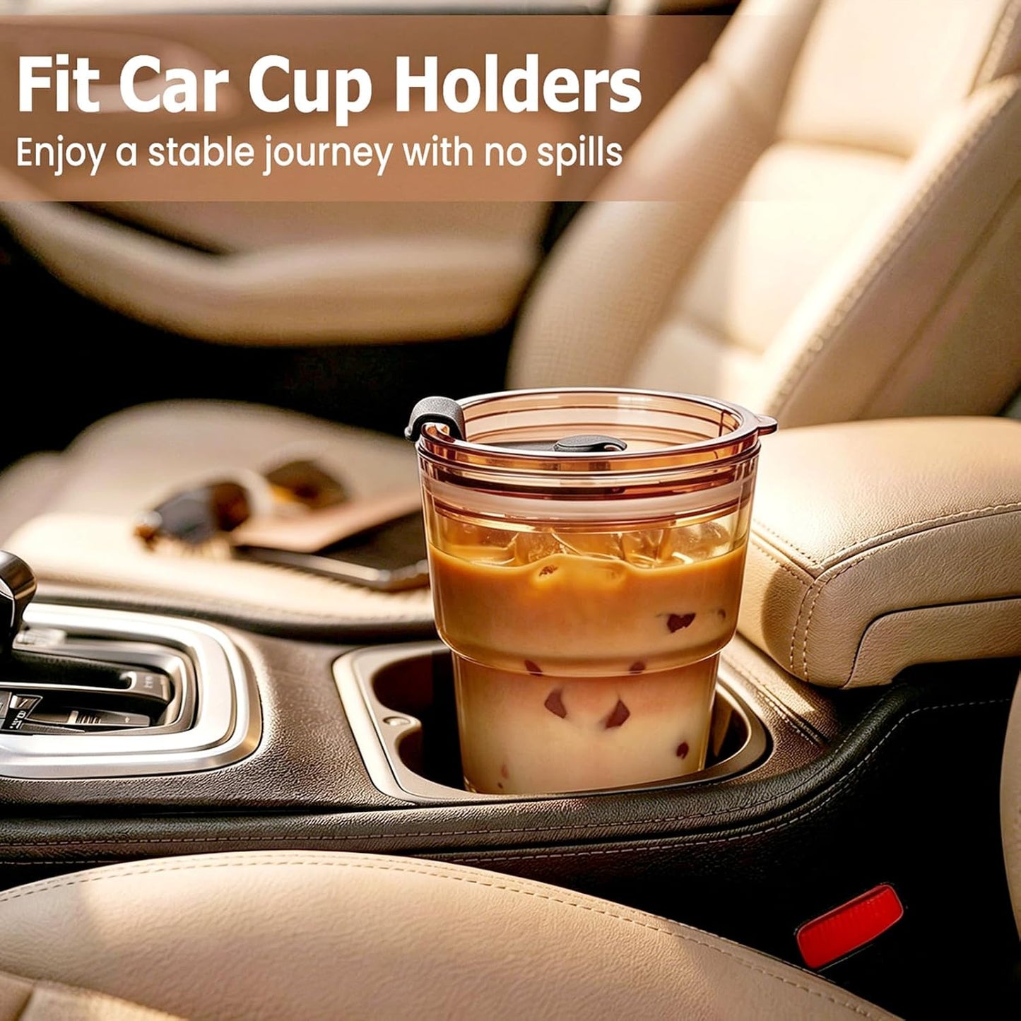 20 Oz Glass Coffee Tumblers with Lids and Straws, 2 Pack | Iced Coffee Cups with Lids, Matcha Cups, Leak Proof, Reusable for To Go Coffee, Latte, Tea, Smoothie