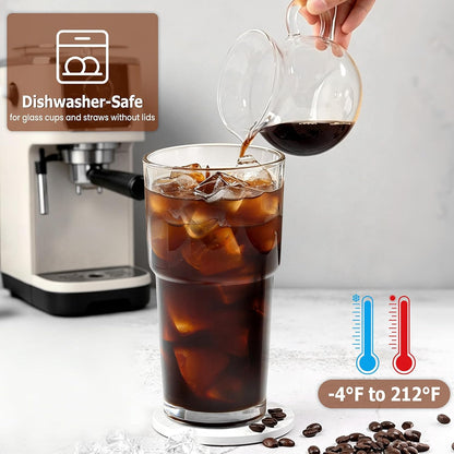 20 Oz Glass Coffee Tumblers with Lids and Straws, 2 Pack | Iced Coffee Cups with Lids, Matcha Cups, Leak Proof, Reusable for To Go Coffee, Latte, Tea, Smoothie