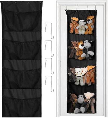 Large Stuffed Animal Storage, Over the Door Organizer with 4 Mesh Pockets, Hanging Holder for Nursery, Bedroom and Playroom, Cuddly Toy Storage Bag, Spacious Breathable Pocket Design