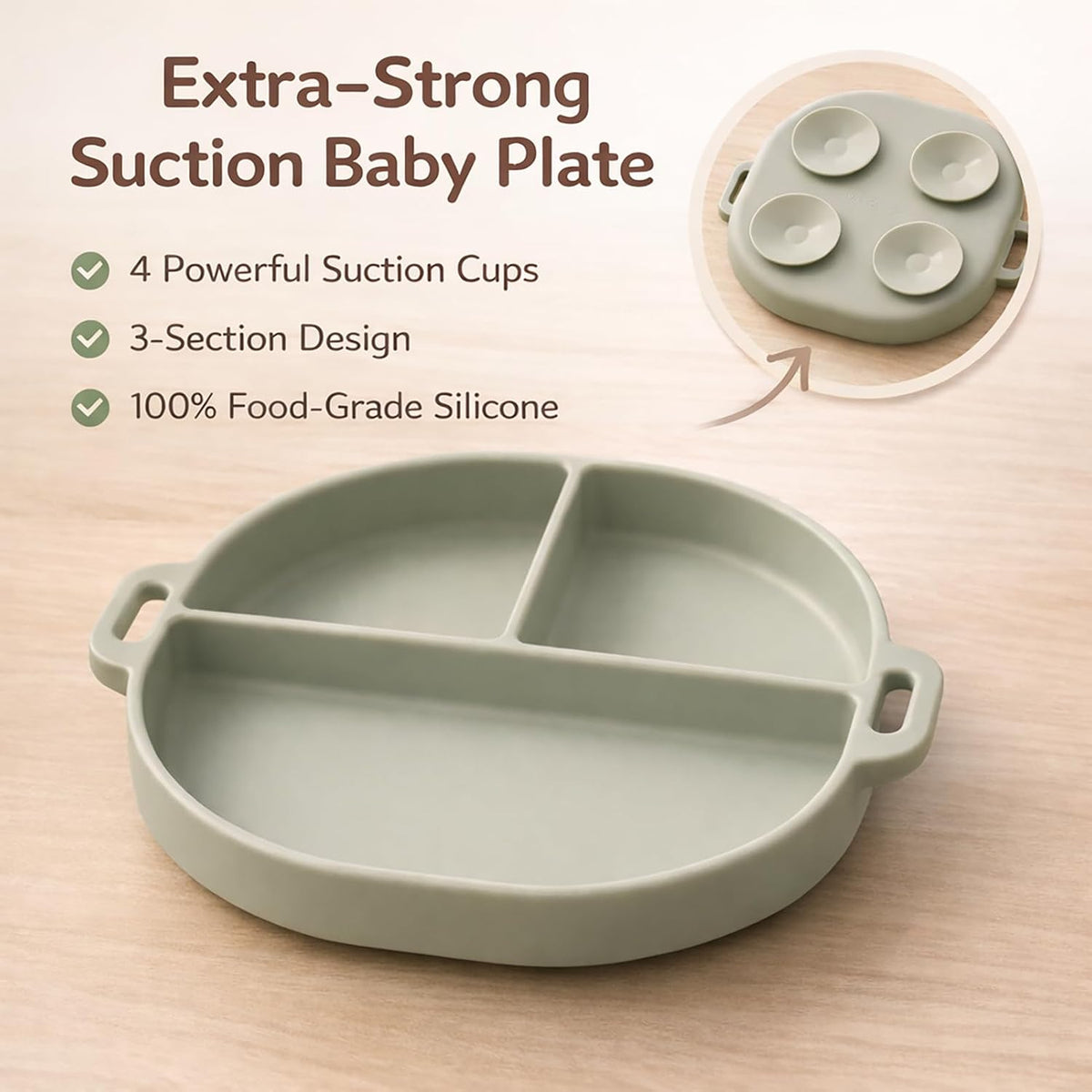 Baby Feeding Set with Silicone Divided Plate, Toy Straps, Spoon Tether, Cup Holder Strap, Anti Drop Toddler Mealtime Set for Baby Led Weaning-Blush
