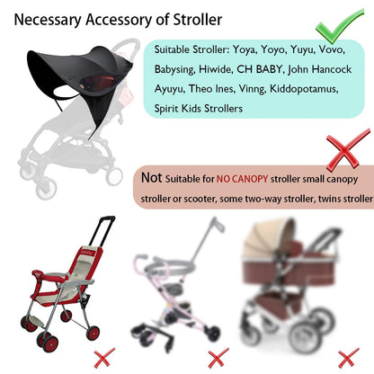 Universal Stroller Sun Cover UV Protection Baby Stroller Sun Shade Buggy Pram Sun Rain Shade Blackout Blind Canopy Cover Pushchair Sunblock Cover for Travel Park Zoo, Black