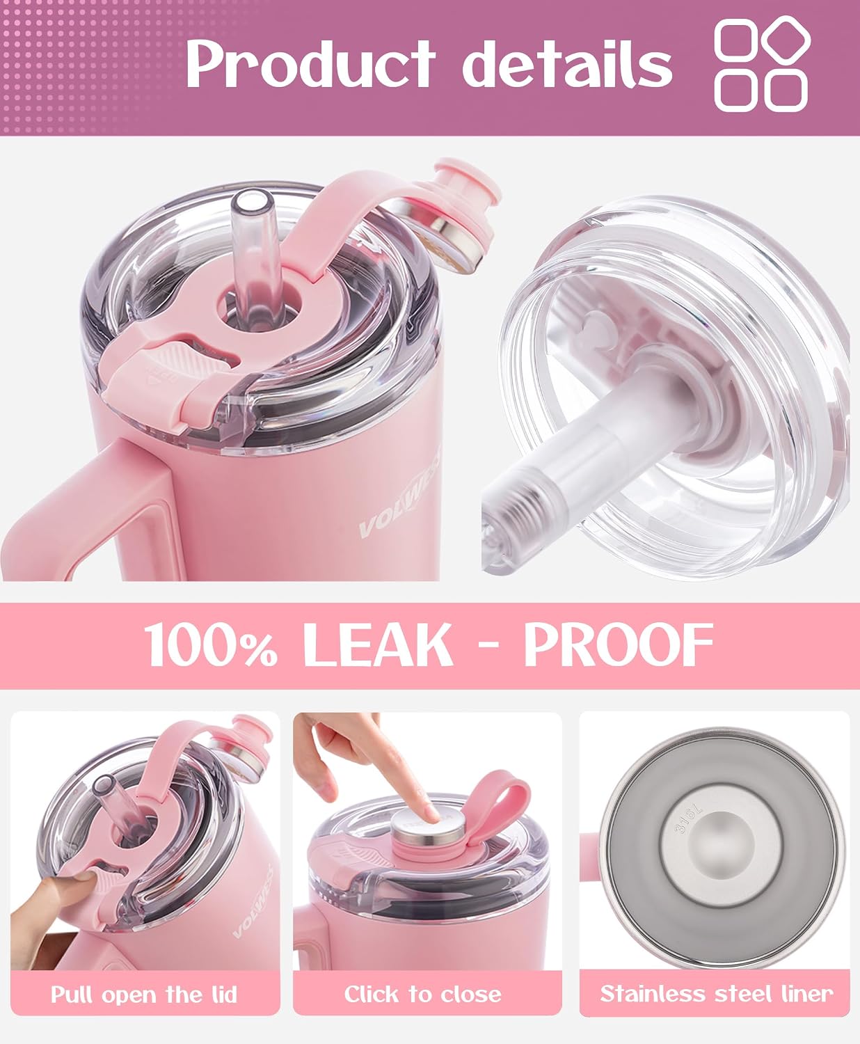 38 oz Tumbler with Handle, Insulated Cup with Patented Pop-Up Straw Lid | Patented pop-up straw, vacuum insulated stainless steel, cup holder friendly for commute, gym, travel, and daily hydration