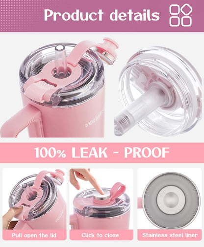 38 oz Tumbler with Handle, Insulated Cup with Patented Pop-Up Straw Lid | Patented pop-up straw, vacuum insulated stainless steel, cup holder friendly for commute, gym, travel, and daily hydration