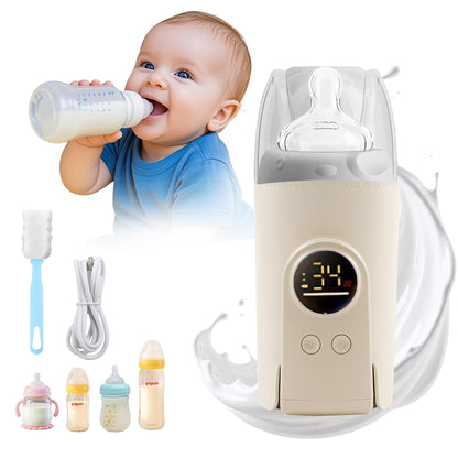 Portable Milk Warmer for Travel, On The Go Baby Bottle Warmer, Waterless Bottle Warmering with Battery-Powered for Home Outdoor, Fast Heating & Precise Temperature Control with LCD Display