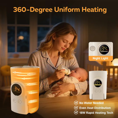 Portable Milk Warmer for Travel, On The Go Baby Bottle Warmer, Waterless Bottle Warmering with Battery-Powered for Home Outdoor, Fast Heating & Precise Temperature Control with LCD Display