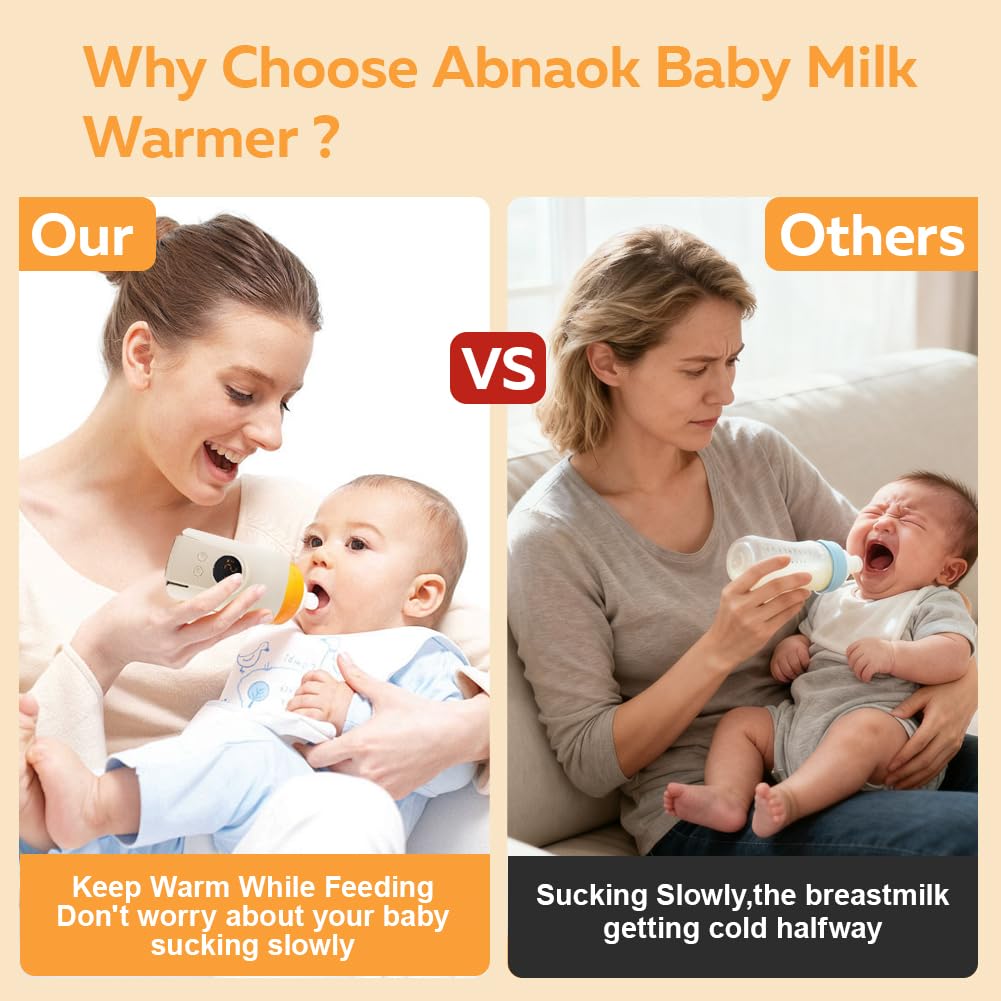 Portable Milk Warmer for Travel, On The Go Baby Bottle Warmer, Waterless Bottle Warmering with Battery-Powered for Home Outdoor, Fast Heating & Precise Temperature Control with LCD Display