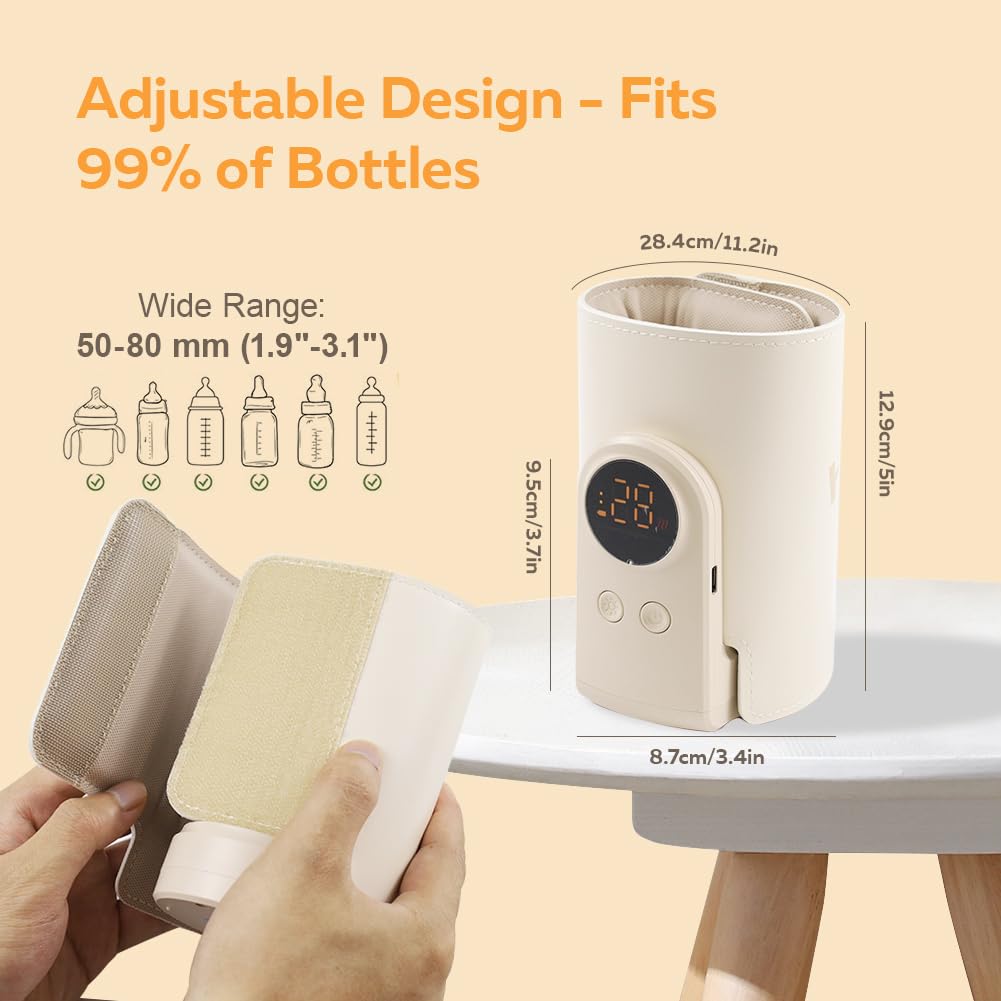 Portable Milk Warmer for Travel, On The Go Baby Bottle Warmer, Waterless Bottle Warmering with Battery-Powered for Home Outdoor, Fast Heating & Precise Temperature Control with LCD Display