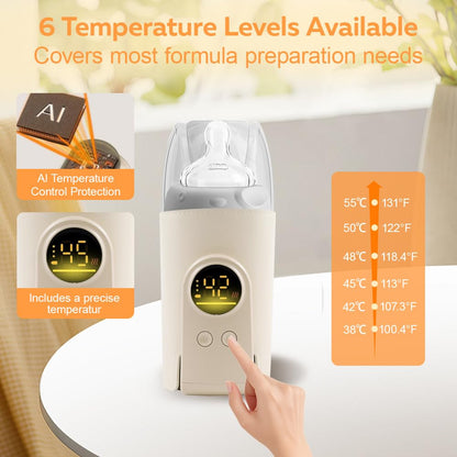 Portable Milk Warmer for Travel, On The Go Baby Bottle Warmer, Waterless Bottle Warmering with Battery-Powered for Home Outdoor, Fast Heating & Precise Temperature Control with LCD Display