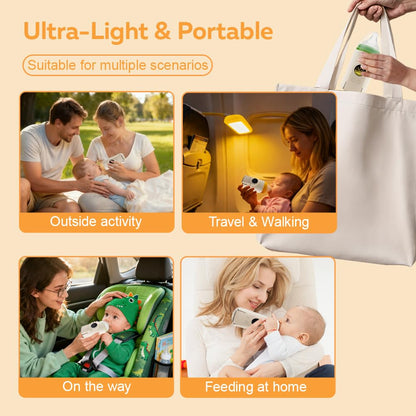 Portable Milk Warmer for Travel, On The Go Baby Bottle Warmer, Waterless Bottle Warmering with Battery-Powered for Home Outdoor, Fast Heating & Precise Temperature Control with LCD Display