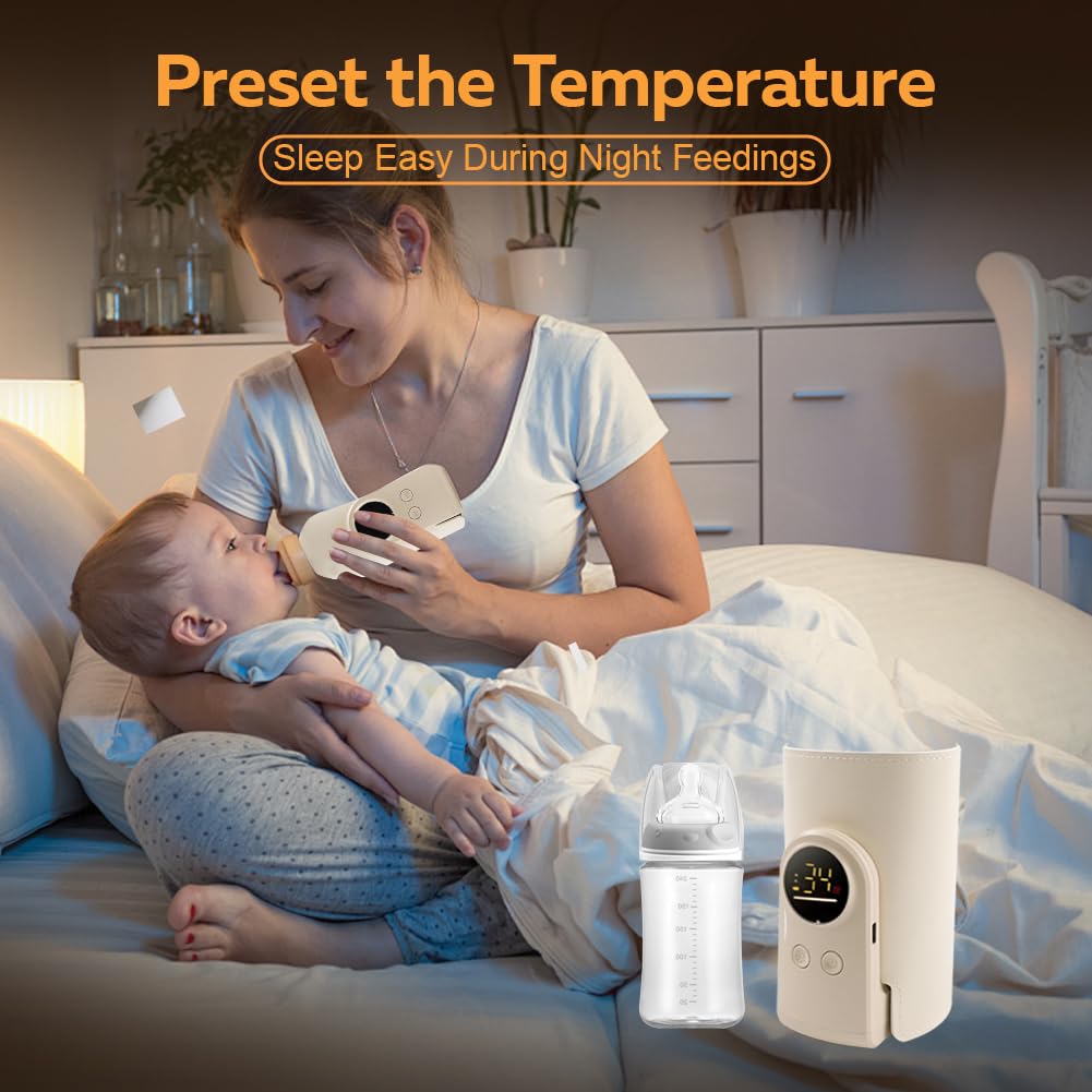 Portable Milk Warmer for Travel, On The Go Baby Bottle Warmer, Waterless Bottle Warmering with Battery-Powered for Home Outdoor, Fast Heating & Precise Temperature Control with LCD Display