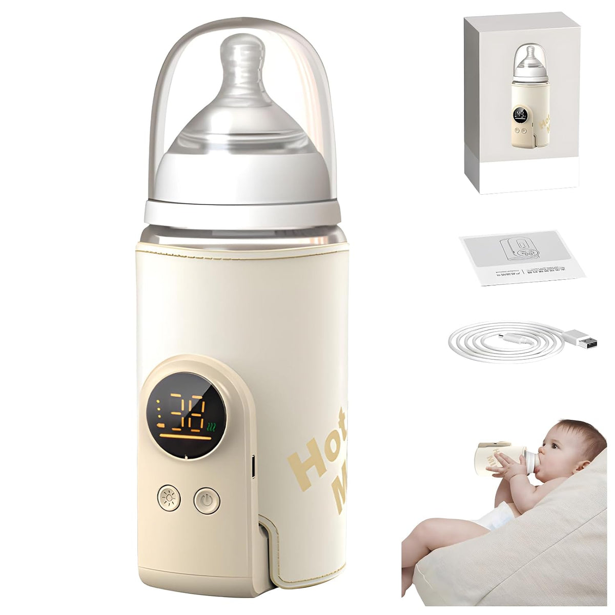 Portable Bottle Warmer for Breast Milk & Water, Portable Milk Warmer for Travel Portable Bottle Warmer with Fast Heating & Long Battery Life to Meet Your All-Day Needs (6000 mAh)