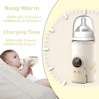 Portable Bottle Warmer for Breast Milk & Water, Portable Milk Warmer for Travel Portable Bottle Warmer with Fast Heating & Long Battery Life to Meet Your All-Day Needs (6000 mAh)