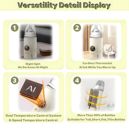 Portable Bottle Warmer for Breast Milk & Water, Portable Milk Warmer for Travel Portable Bottle Warmer with Fast Heating & Long Battery Life to Meet Your All-Day Needs (6000 mAh)