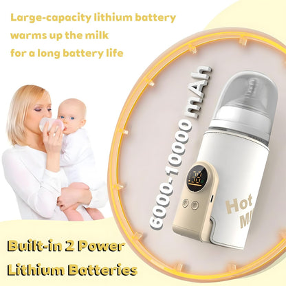 Portable Bottle Warmer for Breast Milk & Water, Portable Milk Warmer for Travel Portable Bottle Warmer with Fast Heating & Long Battery Life to Meet Your All-Day Needs (6000 mAh)