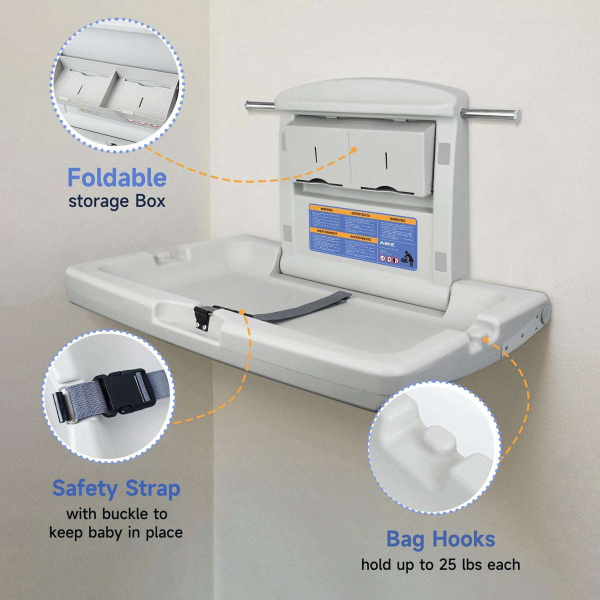Commercial Baby Changing Station,Foldable ADA Compliant, Grayish White