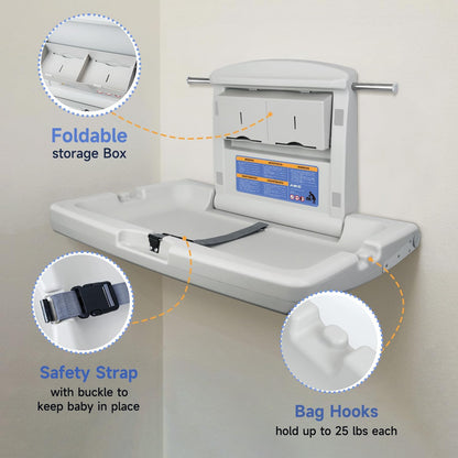 Commercial Baby Changing Station,Foldable ADA Compliant, Grayish White