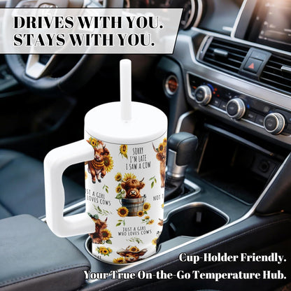 Insulated Highland Cow Tumbler 24oz, Highland Cow Gifts for Women | Sunflower Cup Gift, Just a Girl Who Loves Cows Tumbler Leakproof, Mothers Day Ideal Gifts for Cows Lovers Gym Office, 1 Pack