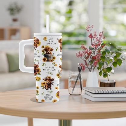 Insulated Highland Cow Tumbler 24oz, Highland Cow Gifts for Women | Sunflower Cup Gift, Just a Girl Who Loves Cows Tumbler Leakproof, Mothers Day Ideal Gifts for Cows Lovers Gym Office, 1 Pack