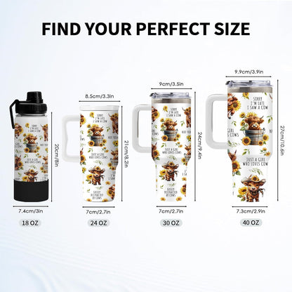 Insulated Highland Cow Tumbler 24oz, Highland Cow Gifts for Women | Sunflower Cup Gift, Just a Girl Who Loves Cows Tumbler Leakproof, Mothers Day Ideal Gifts for Cows Lovers Gym Office, 1 Pack