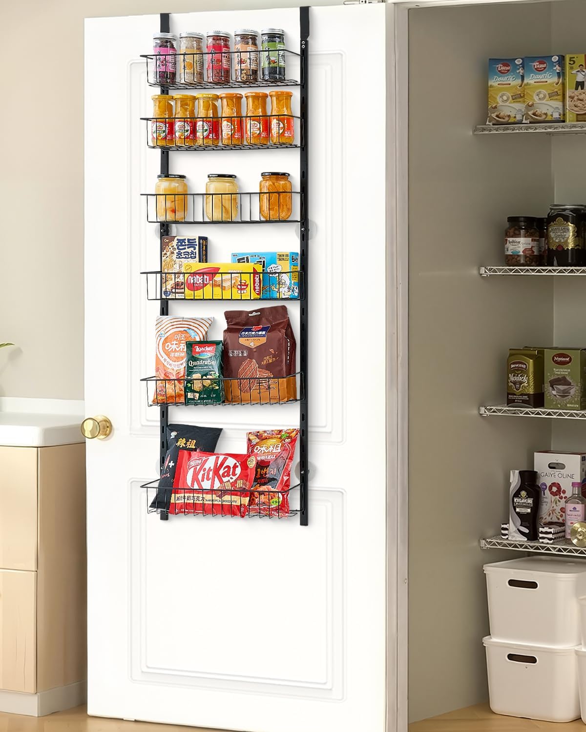 Over the Door Pantry Organizer, 9-Tier Pantry Organization and Storage, Heavy-Duty Steel Hanging Spice Rack, Adjustable Wall Seasoning Shelves, for Home Kitchen Laundry Room Bathroom, White
