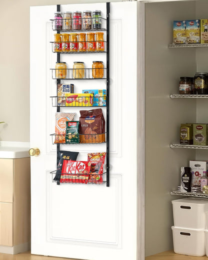 Over the Door Pantry Organizer, 9-Tier Pantry Organization and Storage, Heavy-Duty Steel Hanging Spice Rack, Adjustable Wall Seasoning Shelves, for Home Kitchen Laundry Room Bathroom, White