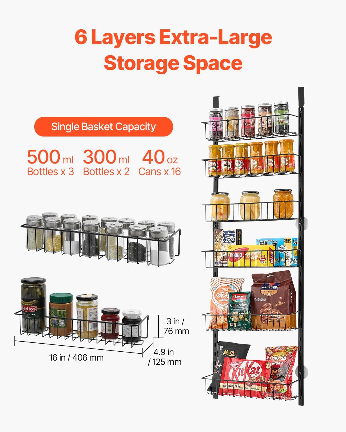 Over the Door Pantry Organizer, 9-Tier Pantry Organization and Storage, Heavy-Duty Steel Hanging Spice Rack, Adjustable Wall Seasoning Shelves, for Home Kitchen Laundry Room Bathroom, White