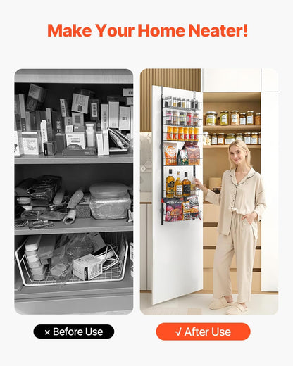 Over the Door Pantry Organizer, 9-Tier Pantry Organization and Storage, Heavy-Duty Steel Hanging Spice Rack, Adjustable Wall Seasoning Shelves, for Home Kitchen Laundry Room Bathroom, White