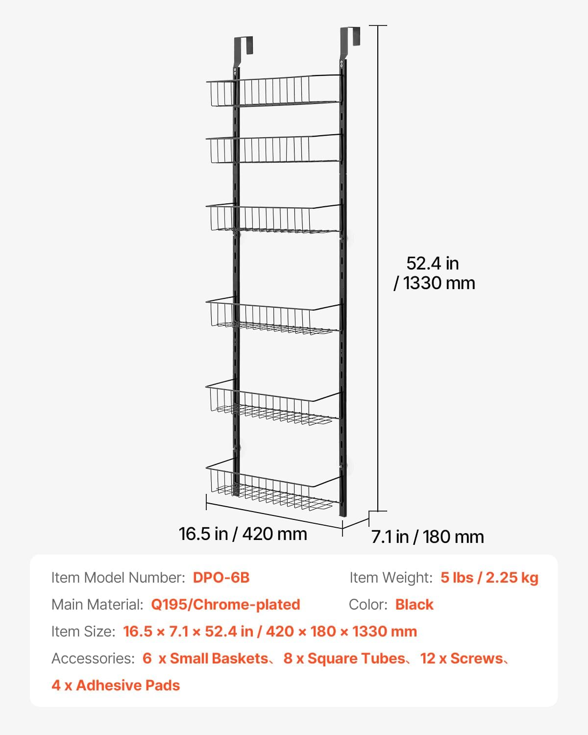 Over the Door Pantry Organizer, 9-Tier Pantry Organization and Storage, Heavy-Duty Steel Hanging Spice Rack, Adjustable Wall Seasoning Shelves, for Home Kitchen Laundry Room Bathroom, White