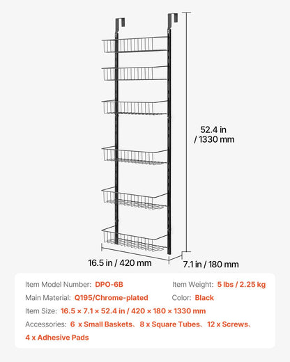 Over the Door Pantry Organizer, 9-Tier Pantry Organization and Storage, Heavy-Duty Steel Hanging Spice Rack, Adjustable Wall Seasoning Shelves, for Home Kitchen Laundry Room Bathroom, White