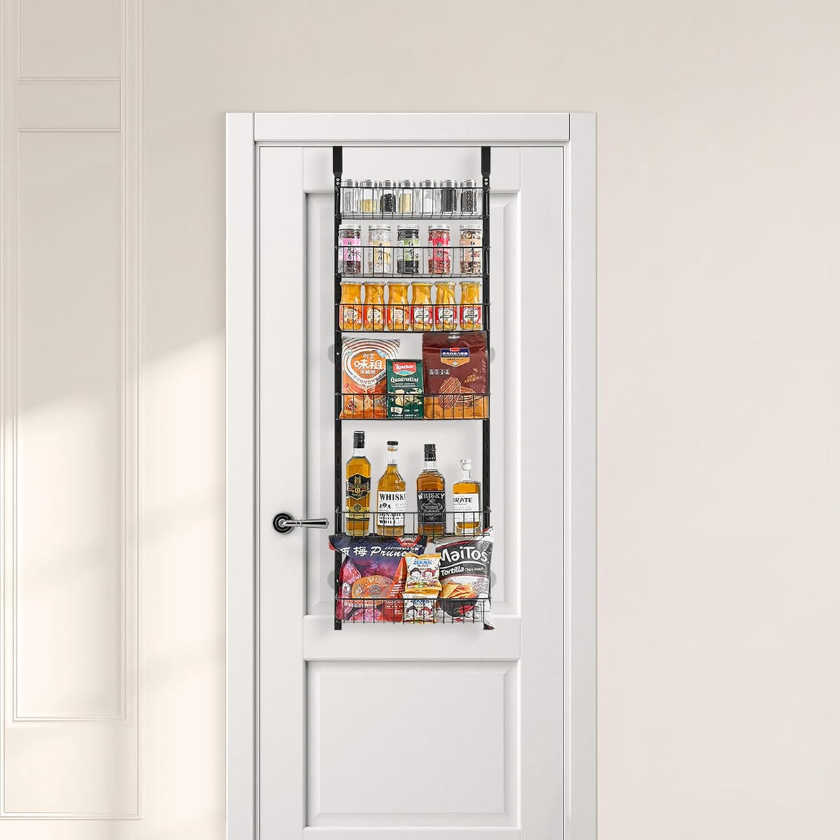 Over the Door Pantry Organizer, 9-Tier Pantry Organization and Storage, Heavy-Duty Steel Hanging Spice Rack, Adjustable Wall Seasoning Shelves, for Home Kitchen Laundry Room Bathroom, White