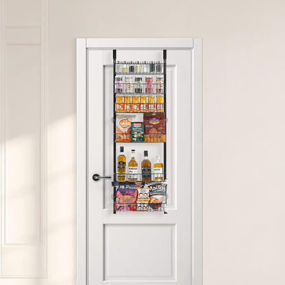 Over the Door Pantry Organizer, 9-Tier Pantry Organization and Storage, Heavy-Duty Steel Hanging Spice Rack, Adjustable Wall Seasoning Shelves, for Home Kitchen Laundry Room Bathroom, White
