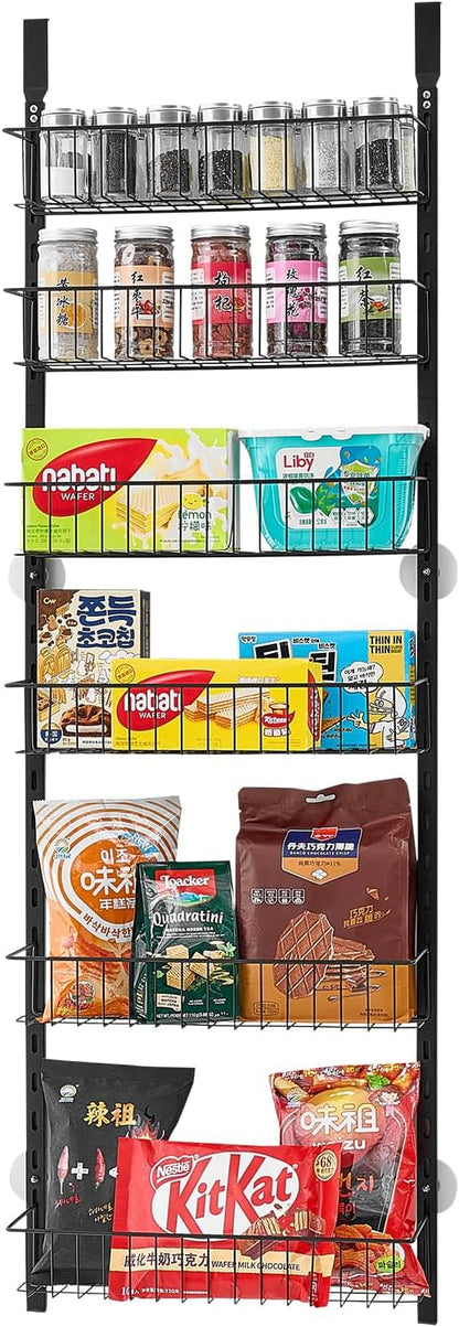 Over the Door Pantry Organizer, 9-Tier Pantry Organization and Storage, Heavy-Duty Steel Hanging Spice Rack, Adjustable Wall Seasoning Shelves, for Home Kitchen Laundry Room Bathroom, White