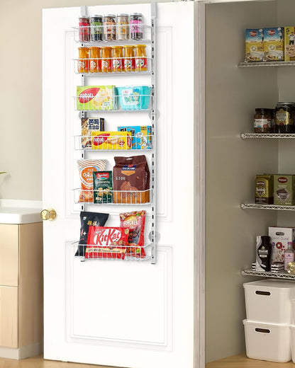 Over the Door Pantry Organizer, 9-Tier Pantry Organization and Storage, Heavy-Duty Steel Hanging Spice Rack, Adjustable Wall Seasoning Shelves, for Home Kitchen Laundry Room Bathroom, White