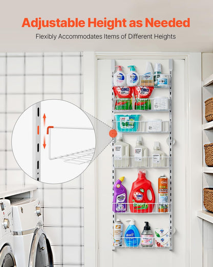Over the Door Pantry Organizer, 9-Tier Pantry Organization and Storage, Heavy-Duty Steel Hanging Spice Rack, Adjustable Wall Seasoning Shelves, for Home Kitchen Laundry Room Bathroom, White