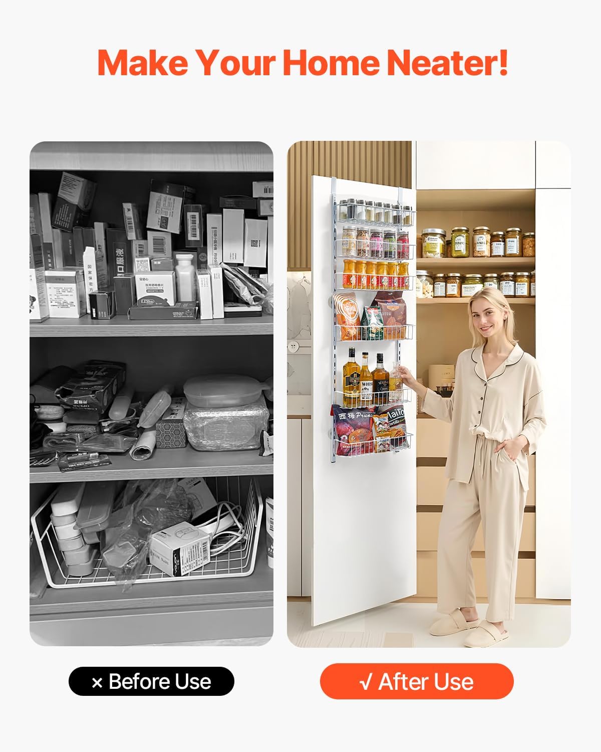 Over the Door Pantry Organizer, 9-Tier Pantry Organization and Storage, Heavy-Duty Steel Hanging Spice Rack, Adjustable Wall Seasoning Shelves, for Home Kitchen Laundry Room Bathroom, White