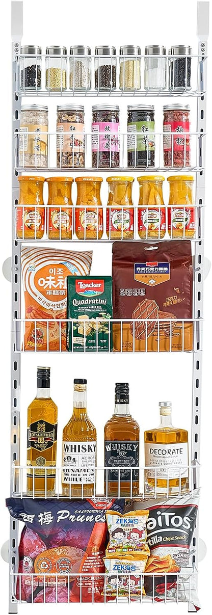 Over the Door Pantry Organizer, 9-Tier Pantry Organization and Storage, Heavy-Duty Steel Hanging Spice Rack, Adjustable Wall Seasoning Shelves, for Home Kitchen Laundry Room Bathroom, White
