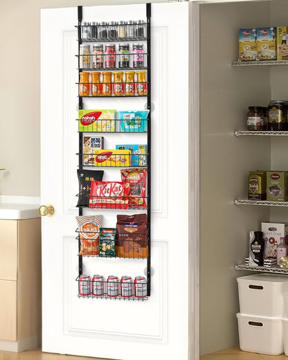 Over the Door Pantry Organizer, 9-Tier Pantry Organization and Storage, Heavy-Duty Steel Hanging Spice Rack, Adjustable Wall Seasoning Shelves, for Home Kitchen Laundry Room Bathroom, White
