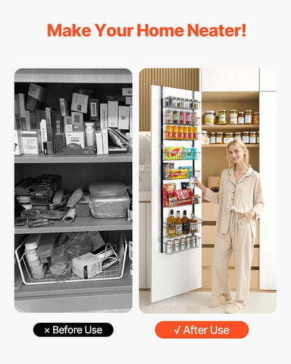 Over the Door Pantry Organizer, 9-Tier Pantry Organization and Storage, Heavy-Duty Steel Hanging Spice Rack, Adjustable Wall Seasoning Shelves, for Home Kitchen Laundry Room Bathroom, White