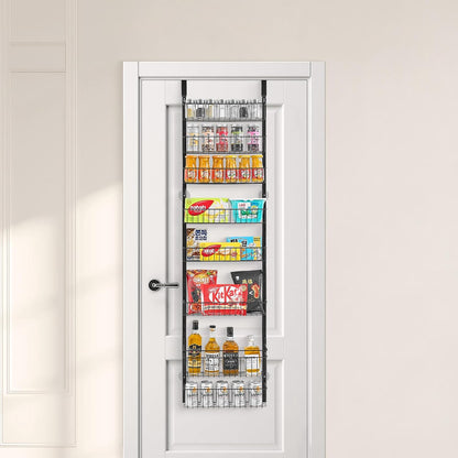 Over the Door Pantry Organizer, 9-Tier Pantry Organization and Storage, Heavy-Duty Steel Hanging Spice Rack, Adjustable Wall Seasoning Shelves, for Home Kitchen Laundry Room Bathroom, White