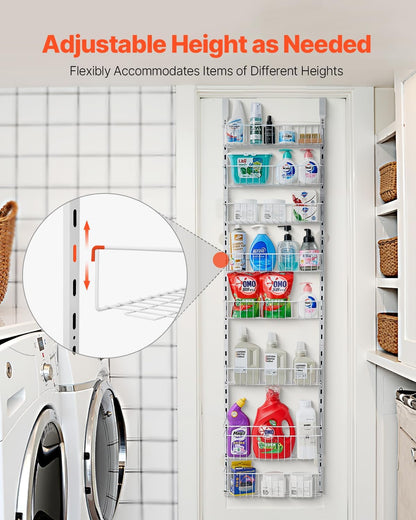 Over the Door Pantry Organizer, 9-Tier Pantry Organization and Storage, Heavy-Duty Steel Hanging Spice Rack, Adjustable Wall Seasoning Shelves, for Home Kitchen Laundry Room Bathroom, White