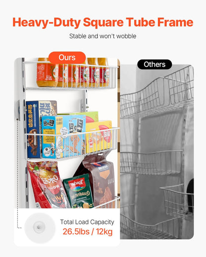 Over the Door Pantry Organizer, 9-Tier Pantry Organization and Storage, Heavy-Duty Steel Hanging Spice Rack, Adjustable Wall Seasoning Shelves, for Home Kitchen Laundry Room Bathroom, White