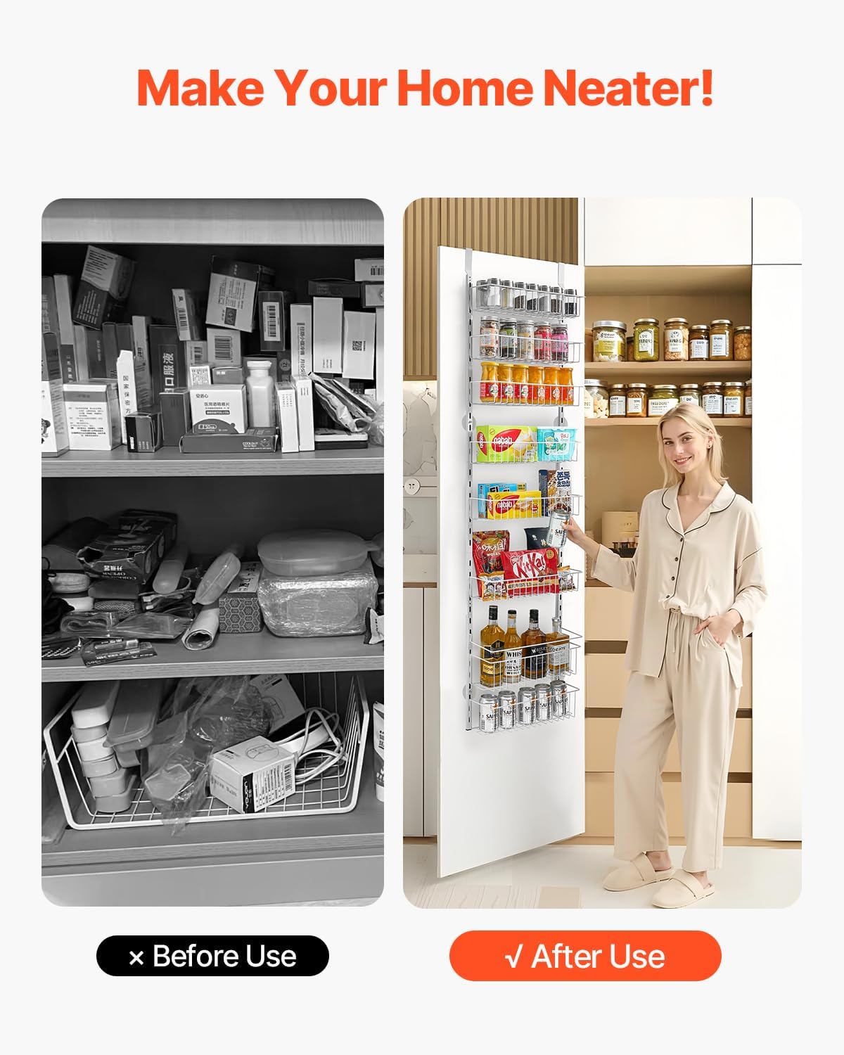 Over the Door Pantry Organizer, 9-Tier Pantry Organization and Storage, Heavy-Duty Steel Hanging Spice Rack, Adjustable Wall Seasoning Shelves, for Home Kitchen Laundry Room Bathroom, White